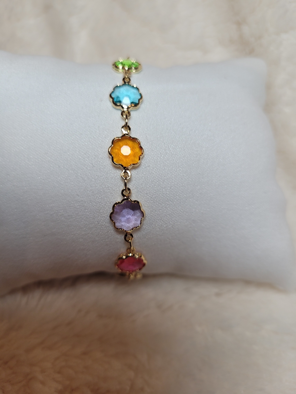 Multicolor Flower-Link Gold Bracelet - Women Jewelry